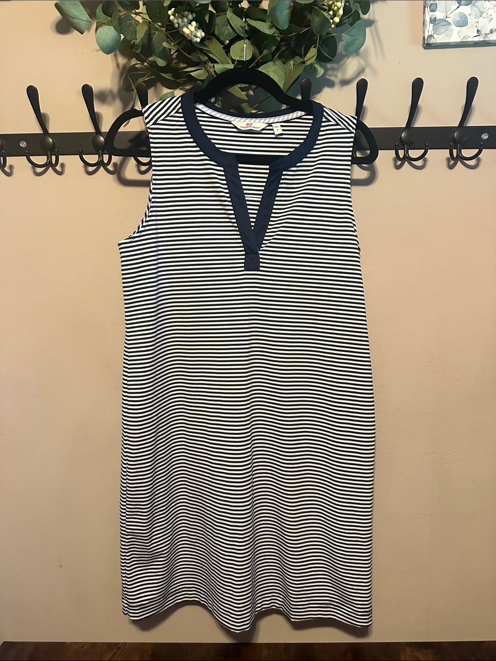Vineyard Vines Navy and White Striped Sleeveless Shift Dress
